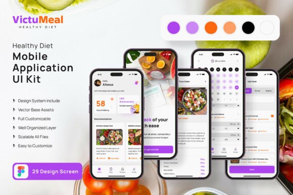 Healthy Diet App UI Kit: 29 Templates for a Seamless User Experience
