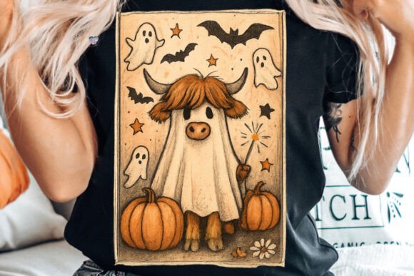 Highland Cow Ghost PNG: Spooky-Cute Fall Design