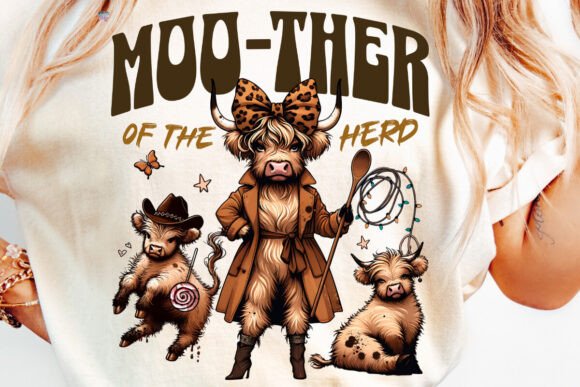 Moo-ther of the Herd: Sassy Highland Cow Mom PNG for Crafts